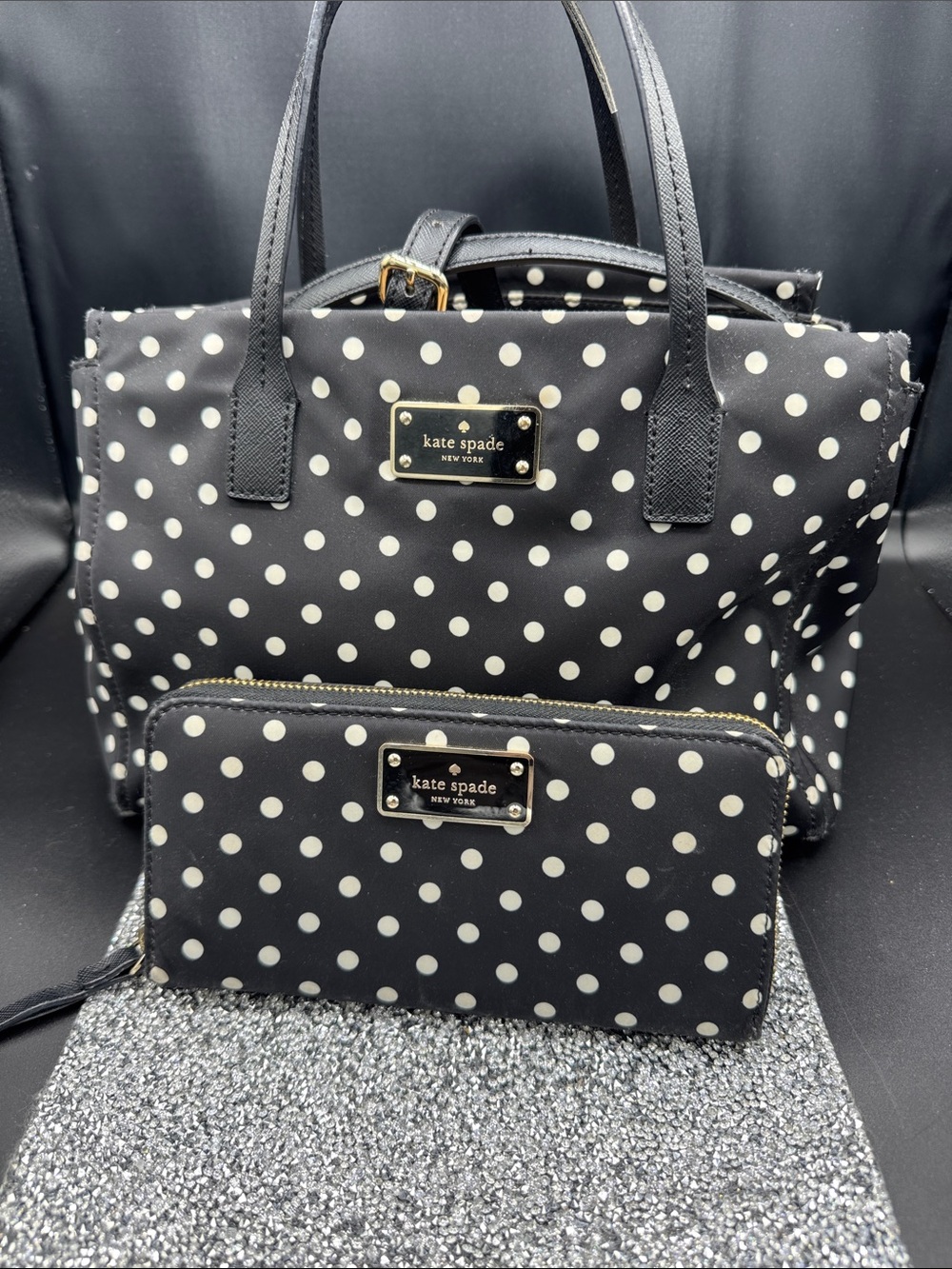 kate spade Black and White Polka Dot Tote with Matching Wallet